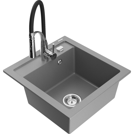 Mexen Vito Granitspüle 1-Becken mit Küchenarmatur Aster, grau - 6503-71-73450-07