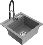 Mexen Vito Granitspüle 1-Becken mit Küchenarmatur Aster, grau - 6503-71-73450-07
