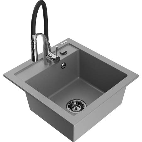 Mexen Vito Granitspüle 1-Becken mit Küchenarmatur Aster, grau - 6503-71-73450-07-B