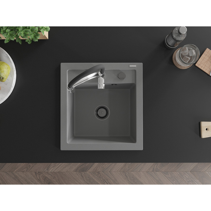 Mexen Vito Granitspüle 1-Becken mit Küchenarmatur Aster, grau - 6503-71-73450-07-B