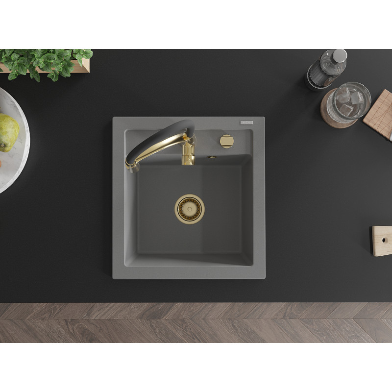 Mexen Vito Granit-Spüle 1-beckig mit Küchenarmatur Aster, grau - 6503-71-73450-57-G