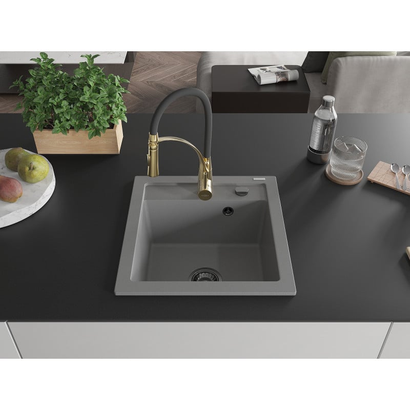 Mexen Vito Granitspüle 1-Becken mit Küchenarmatur Aster, grau - 6503-71-73450-57-B