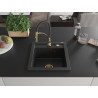 Mexen Vito Granit-Spüle 1-Becken mit Küchenarmatur Aster, schwarz/silber metallic- 6503-73-73450-57-G