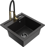 Mexen Vito Granitspüle 1-becken mit Küchenarmatur Aster, Schwarz/Silber Metallic- 6503-73-73450-57-B