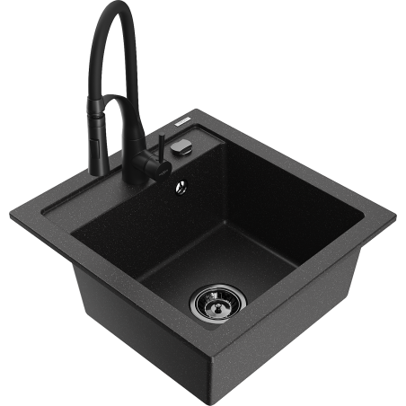 Mexen Vito Granitspüle 1-Becken mit Küchenarmatur Aster, schwarz/silber Metallic- 6503-73-73450-70-B