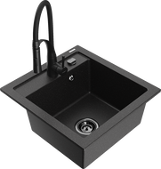Mexen Vito Granitspüle 1-Becken mit Küchenarmatur Aster, schwarz/silber Metallic- 6503-73-73450-70-B