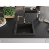 Mexen Vito Granitspüle 1-Kammer mit Küchenarmatur Aster, schwarz/gold metallic- 6503-75-73450-57-B