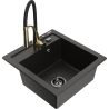 Mexen Vito Granitspüle 1-Kammer mit Küchenarmatur Aster, schwarz/gold metallic- 6503-75-73450-57-B