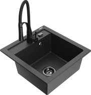 Mexen Vito 1-Becken Granitspüle mit Küchenarmatur Aster, schwarz gesprenkelt - 6503-76-73450-70-B