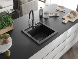 Mexen Vito Granitspüle 1-becken mit Küchenarmatur Aster, schwarz - 6503-77-73450-07-B