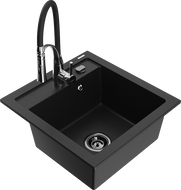 Mexen Vito Granitspüle 1-becken mit Küchenarmatur Aster, schwarz - 6503-77-73450-07-B