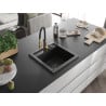 Mexen Vito Granitspüle 1-Kammer mit Küchenarmatur Aster, schwarz - 6503-77-73450-57-B