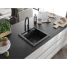Mexen Vito Granitspüle 1-Becken mit Küchenarmatur Aster, schwarz - 6503-77-73450-70-B