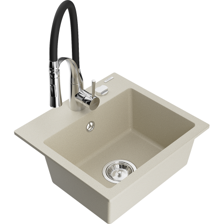 Mexen Milo Granitspüle 1-Becken mit Küchenarmatur Aster, beige - 6505-69-73450-07