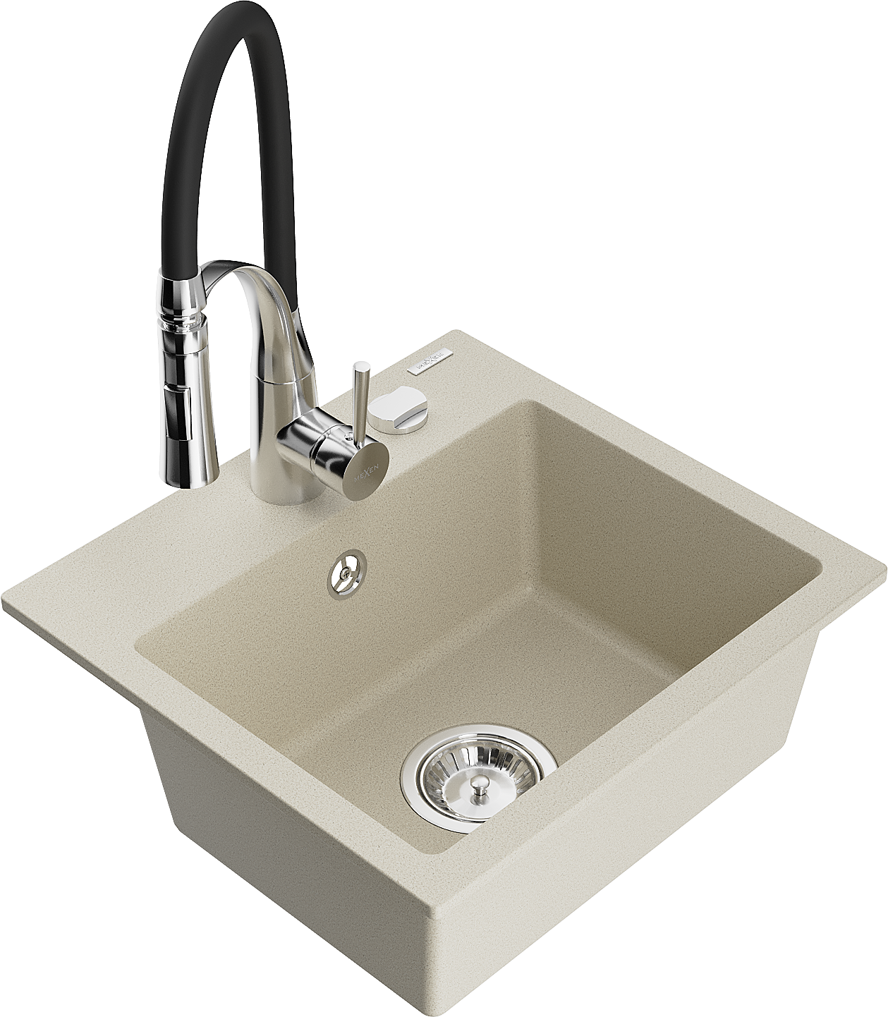 Mexen Milo 1-Becken-Granit-Spüle mit Mischbatterie Aster, Beige - 6505-69-73450-07