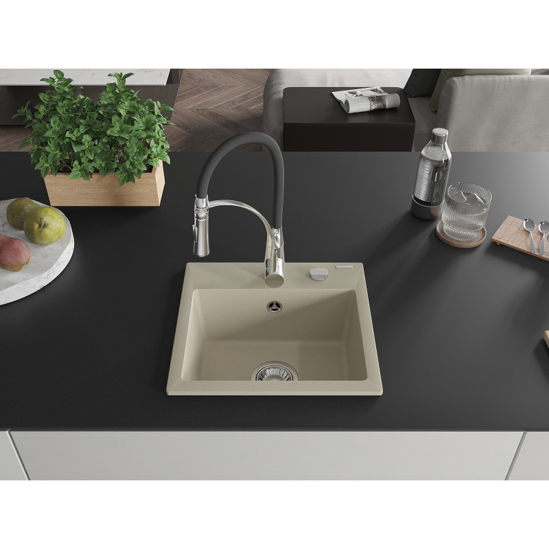 Mexen Milo Granitspüle 1-Becken mit Küchenarmatur Aster, beige - 6505-69-73450-07