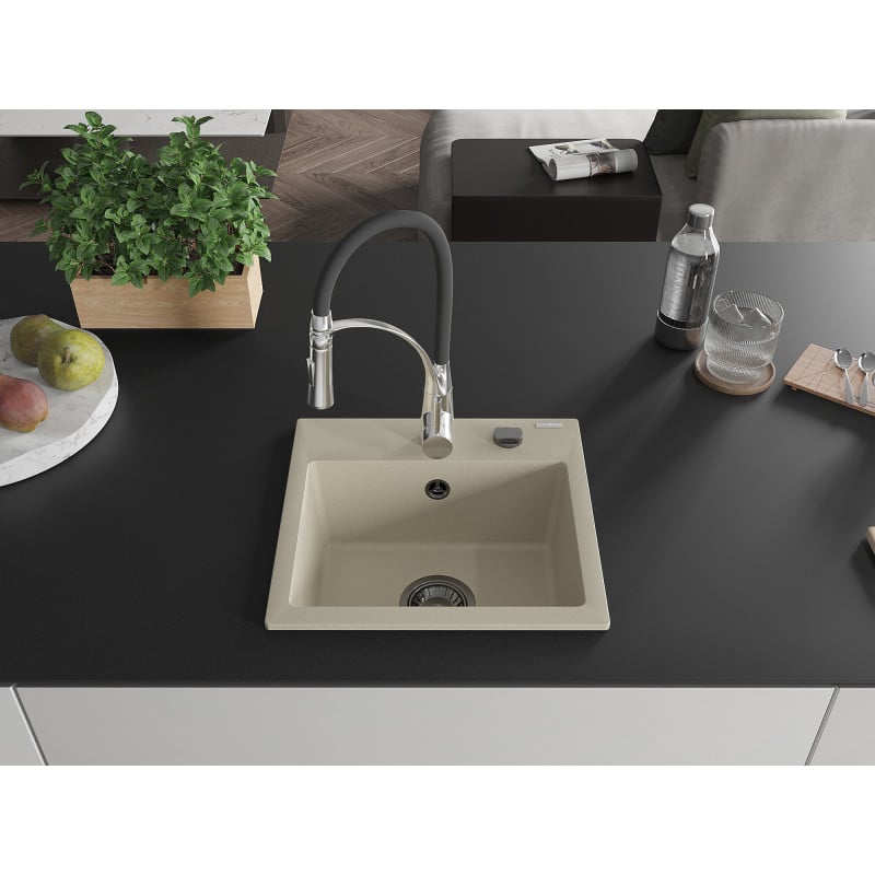 Mexen Milo Granitspüle 1-Becken mit Küchenarmatur Aster, beige - 6505-69-73450-07-B