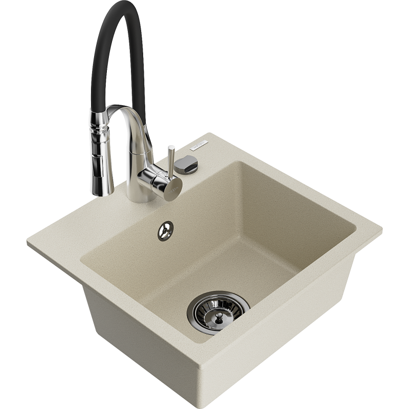 Mexen Milo Granitspüle 1-Becken mit Küchenarmatur Aster, beige - 6505-69-73450-07-B