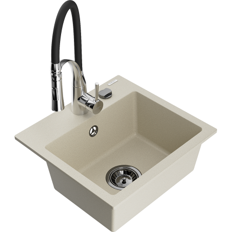 Mexen Milo Granitspüle 1-Becken mit Küchenarmatur Aster, beige - 6505-69-73450-07-B