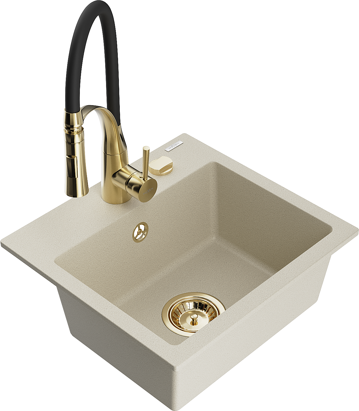 Mexen Milo 1-Becken-Granit-Spüle mit Mischbatterie Aster, Beige - 6505-69-73450-57-G