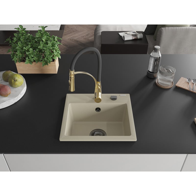 Mexen Milo Granit-Einbauspüle 1-Becken mit Küchenarmatur Aster, beige - 6505-69-73450-57-B