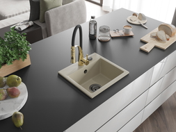 Mexen Milo Granit-Einbauspüle 1-Becken mit Küchenarmatur Aster, beige - 6505-69-73450-57-B