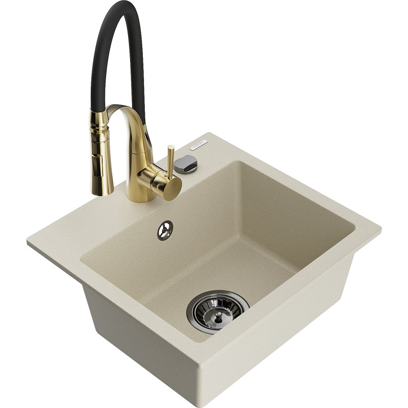Mexen Milo Einbau-G Spülbecken 1-Kammer mit Küchenarmatur Aster, beige - 6505-69-73450-57-B