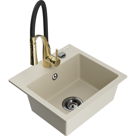 Mexen Milo Granit-Einbauspüle 1-Becken mit Küchenarmatur Aster, beige - 6505-69-73450-57-B