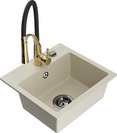 Mexen Milo Granit-Einbauspüle 1-Becken mit Küchenarmatur Aster, beige - 6505-69-73450-57-B