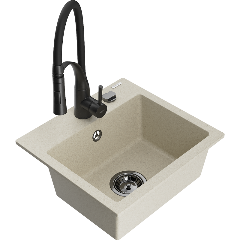 Mexen Milo Granitspüle 1-Becken mit Küchenarmatur Aster, Beige - 6505-69-73450-70-B