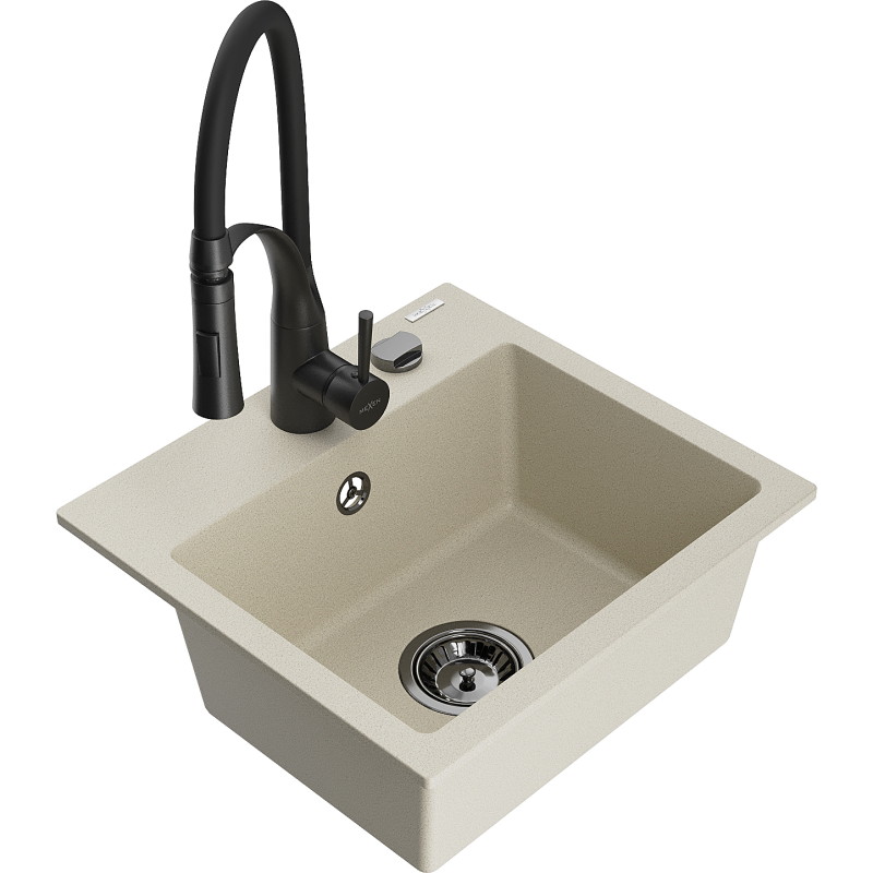 Mexen Milo Granitspüle 1-beckig mit Küchenarmatur Aster, beige - 6505-69-73450-70-B