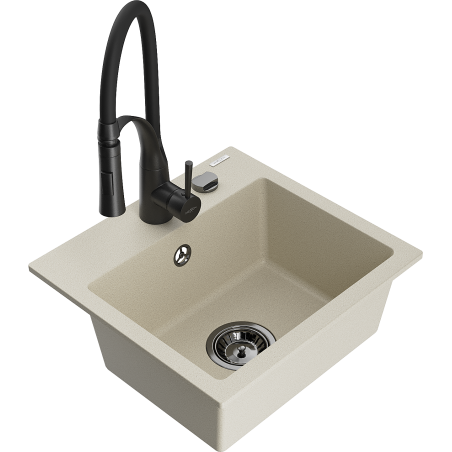 Mexen Milo Granitspüle 1-Becken mit Küchenarmatur Aster, Beige - 6505-69-73450-70-B