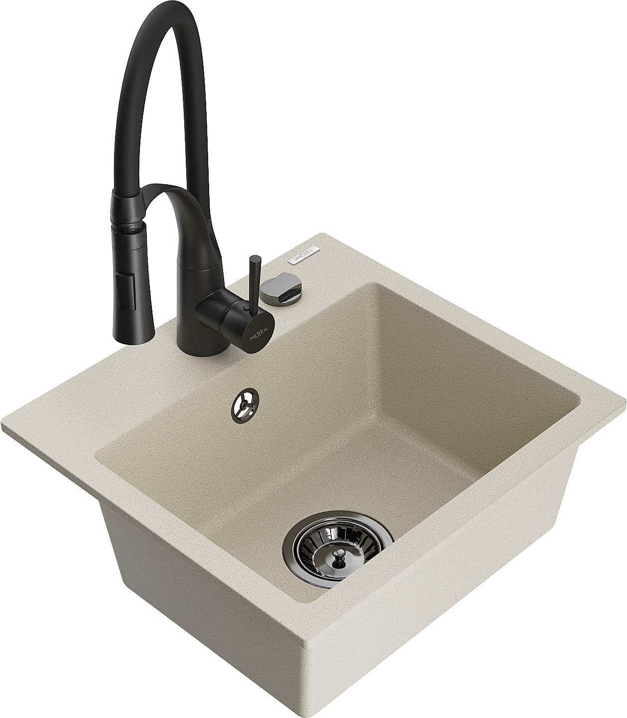 Mexen Milo 1-Becken-Granit-Spüle mit Mischbatterie Aster, Beige - 6505-69-73450-70-B