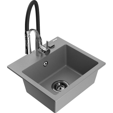Mexen Milo Granitspüle 1-Becken mit Küchenarmatur Aster, grau - 6505-71-73450-07-B