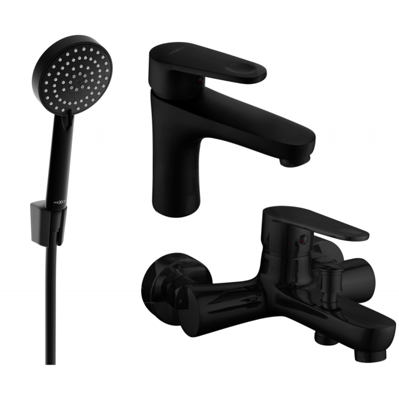 Mexen Kama R75 Badewannenset, schwarz - 72503R75-70