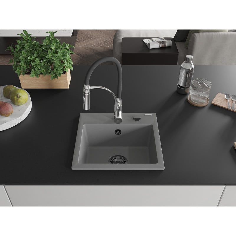 Mexen Milo Granitspüle 1-Becken mit Küchenarmatur Aster, grau - 6505-71-73450-07-B