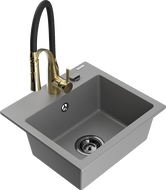 Mexen Milo Granitspüle 1-Becken mit Küchenarmatur Aster, grau - 6505-71-73450-57-B