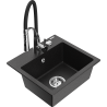Mexen Milo Granitspüle 1-Becken mit Küchenarmatur Aster, schwarz/silber metallic - 6505-73-73450-07