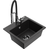 Mexen Milo Granitspüle, 1-becken mit Küchenarmatur Aster, schwarz/silber metallic - 6505-73-73450-07-B