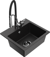 Mexen Milo Granitspüle, 1-becken mit Küchenarmatur Aster, schwarz/silber metallic - 6505-73-73450-07-B