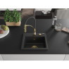 Mexen Milo Granitspüle 1-Becken mit Küchenarmatur Aster, schwarz/silber metallic - 6505-73-73450-57-G