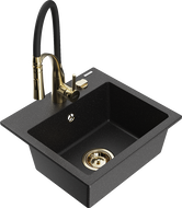Mexen Milo Granitspüle 1-Becken mit Küchenarmatur Aster, schwarz/silber metallic - 6505-73-73450-57-G
