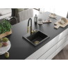 Mexen Milo Granitspüle 1-Becken mit Küchenarmatur Aster, schwarz/silber metallic - 6505-73-73450-57-G