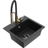 Mexen Milo Granitspüle, 1-Becken mit Küchenarmatur Aster, schwarz/silber-metallisch - 6505-73-73450-57-B