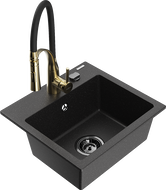 Mexen Milo Granitspüle, 1-Becken mit Küchenarmatur Aster, schwarz/silber-metallisch - 6505-73-73450-57-B