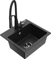 Mexen Milo Granitspüle 1-beckig mit Küchenarmatur Aster, schwarz/silberner Metallic - 6505-73-73450-70-B