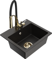 Mexen Milo Granitspüle 1-Becken mit Küchenarmatur Aster, schwarz/gold metallic - 6505-75-73450-57-G