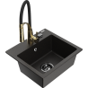 Mexen Milo Granitspüle 1-Becken mit Küchenarmatur Aster, schwarz/gold metallic - 6505-75-73450-57-B