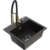 Mexen Milo Granitspüle 1-beckig mit Küchenarmatur Aster, schwarz/gold-metallic - 6505-75-73450-57-B