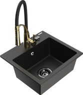 Mexen Milo Granitspüle 1-Becken mit Küchenarmatur Aster, schwarz/gold metallic - 6505-75-73450-57-B
